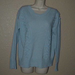 Sz S White + Warren Light Blue Lace Up Detail Long Sleeve Cashmere Sweat…